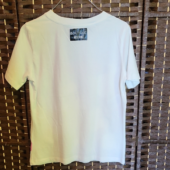 Moschino Boutique White Tee with Colorful Fashion Print - Picture 3 of 5